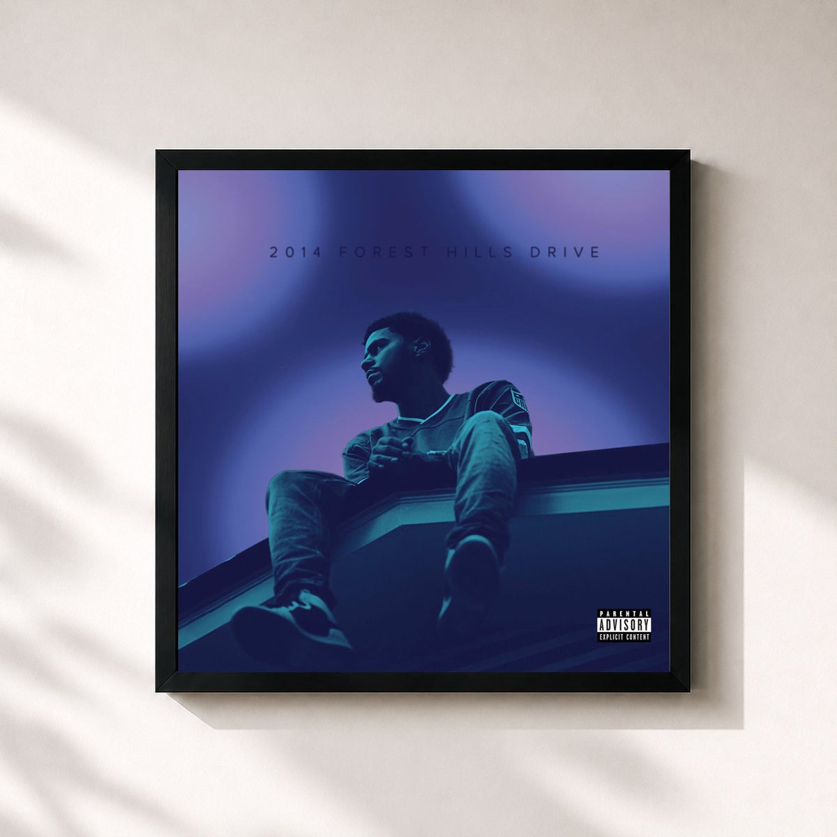 #noir Tableau carré de l'album 2014 Forest Hills Drive (10 Year Anniversary Edition) de J. Cole, cadre noir 32x32 cm