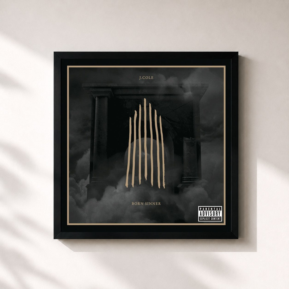 #noir Tableau carré de l'album Born Sinner de J. Cole, cadre noir 32x32 cm