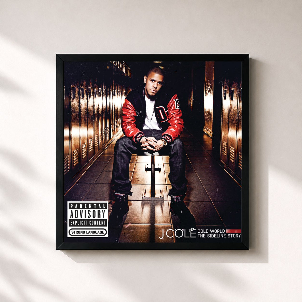 #noir Tableau carré de l'album Cole World: The Sideline Story de J. Cole, cadre noir 32x32 cm