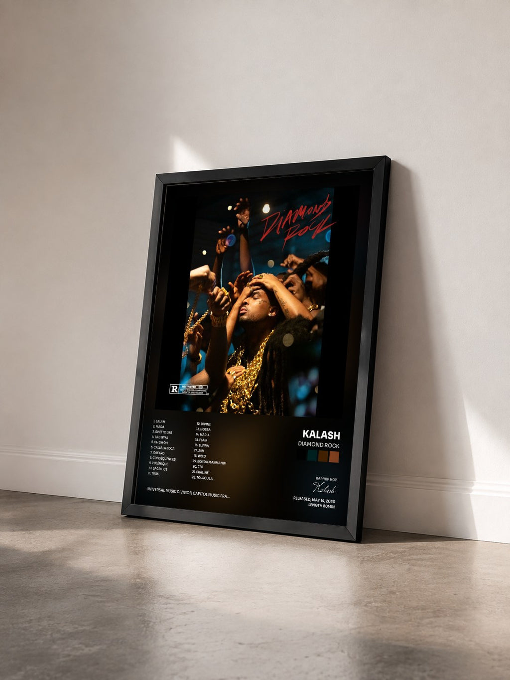 #noir Diamond Rock by Kalash as a framed art print seen at an angle, black frame