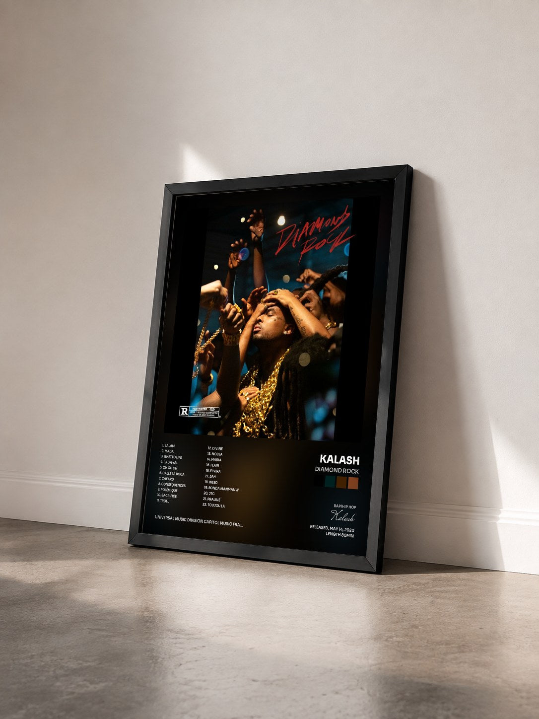 #noir Diamond Rock by Kalash as a framed art print seen at an angle, black frame