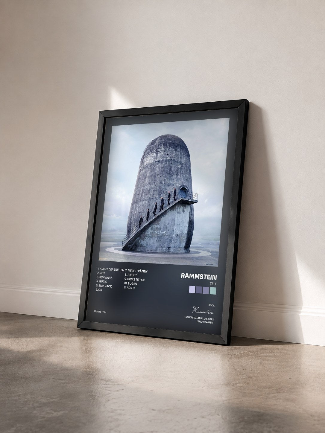 #noir Zeit by Rammstein as a framed art print seen at an angle, black frame