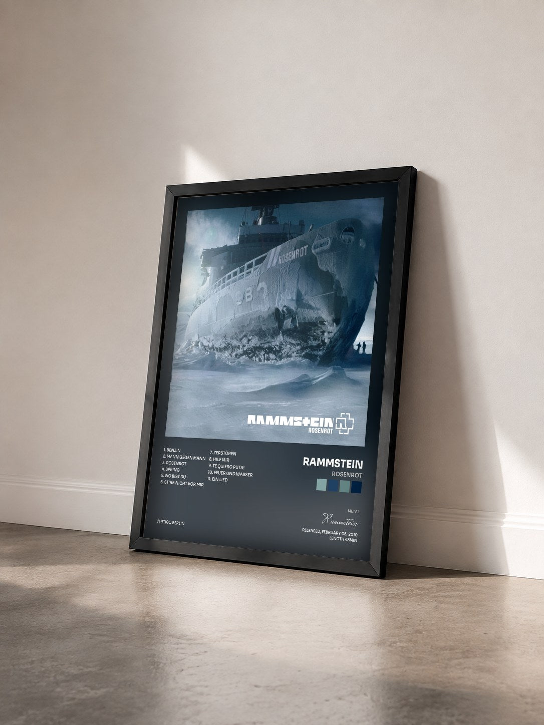 #noir Rosenrot by Rammstein as a framed art print seen at an angle, black frame