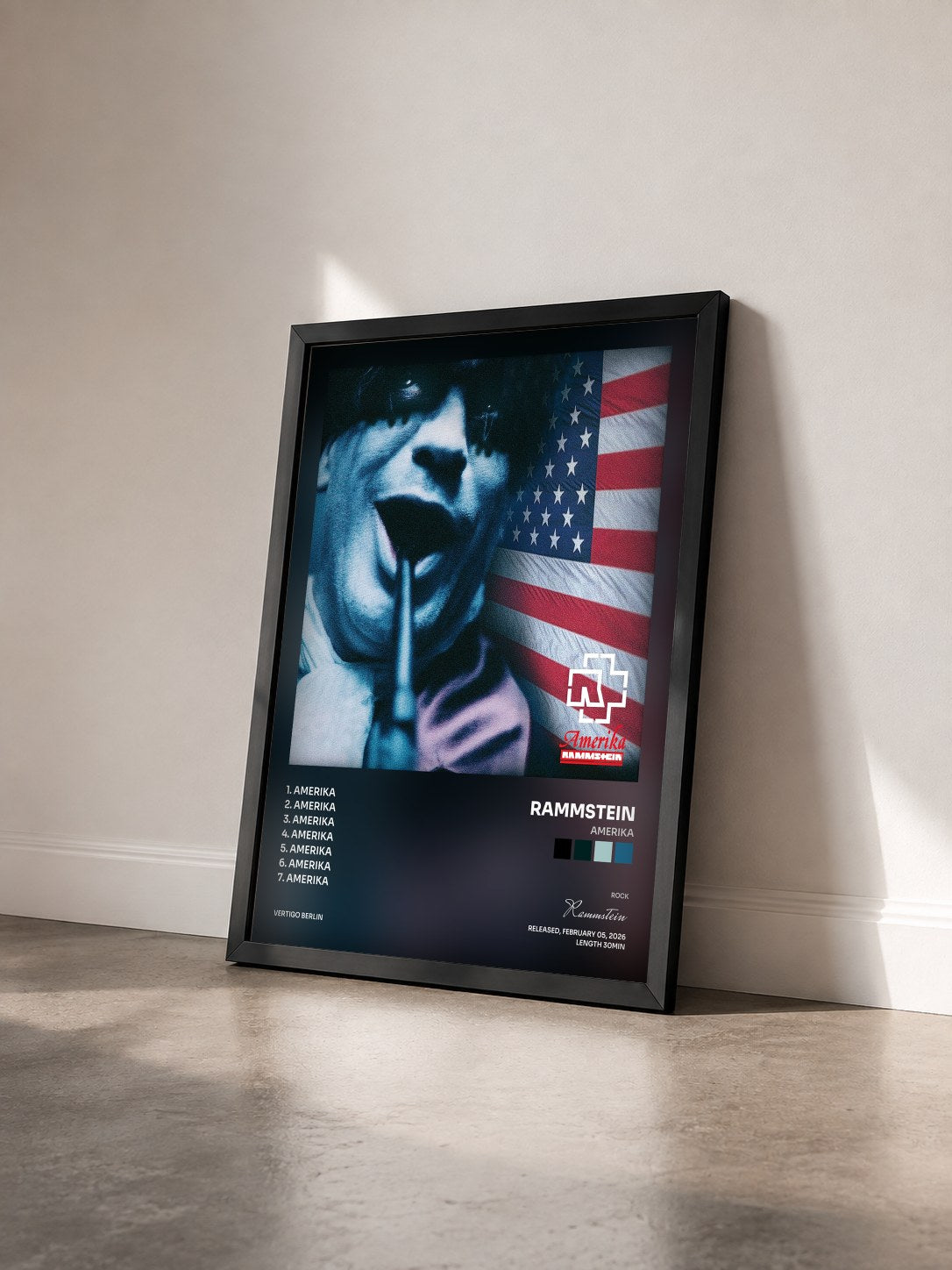 #noir Amerika by Rammstein as a framed art print seen at an angle, black frame