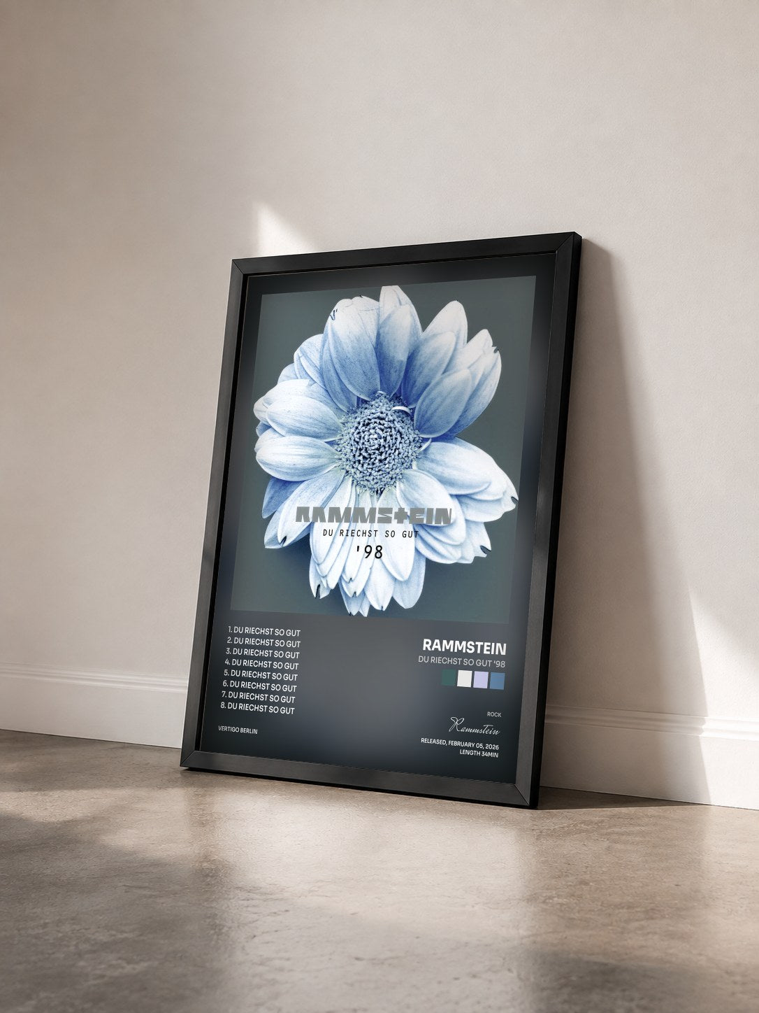 #noir Du riechst so gut '98 by Rammstein as a framed art print seen at an angle, black frame