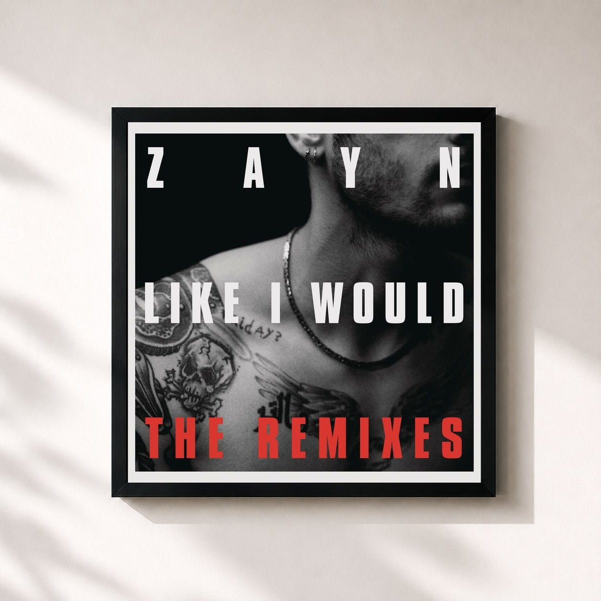 #noir LIKE I WOULD (The Remixes) de ZAYN en lámina cuadrada enmarcada, marco negro de 32x32 cm