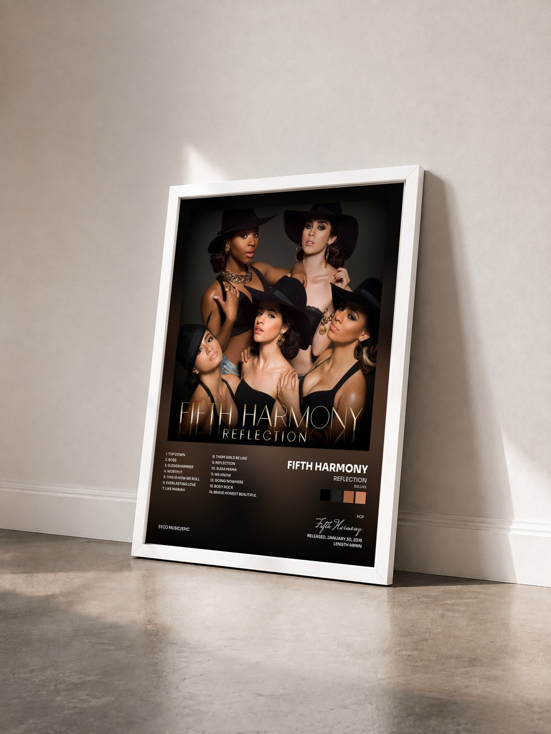 #blanc Tableau de l'album Reflection (Deluxe) de Fifth Harmony vu de trois quarts, cadre blanc