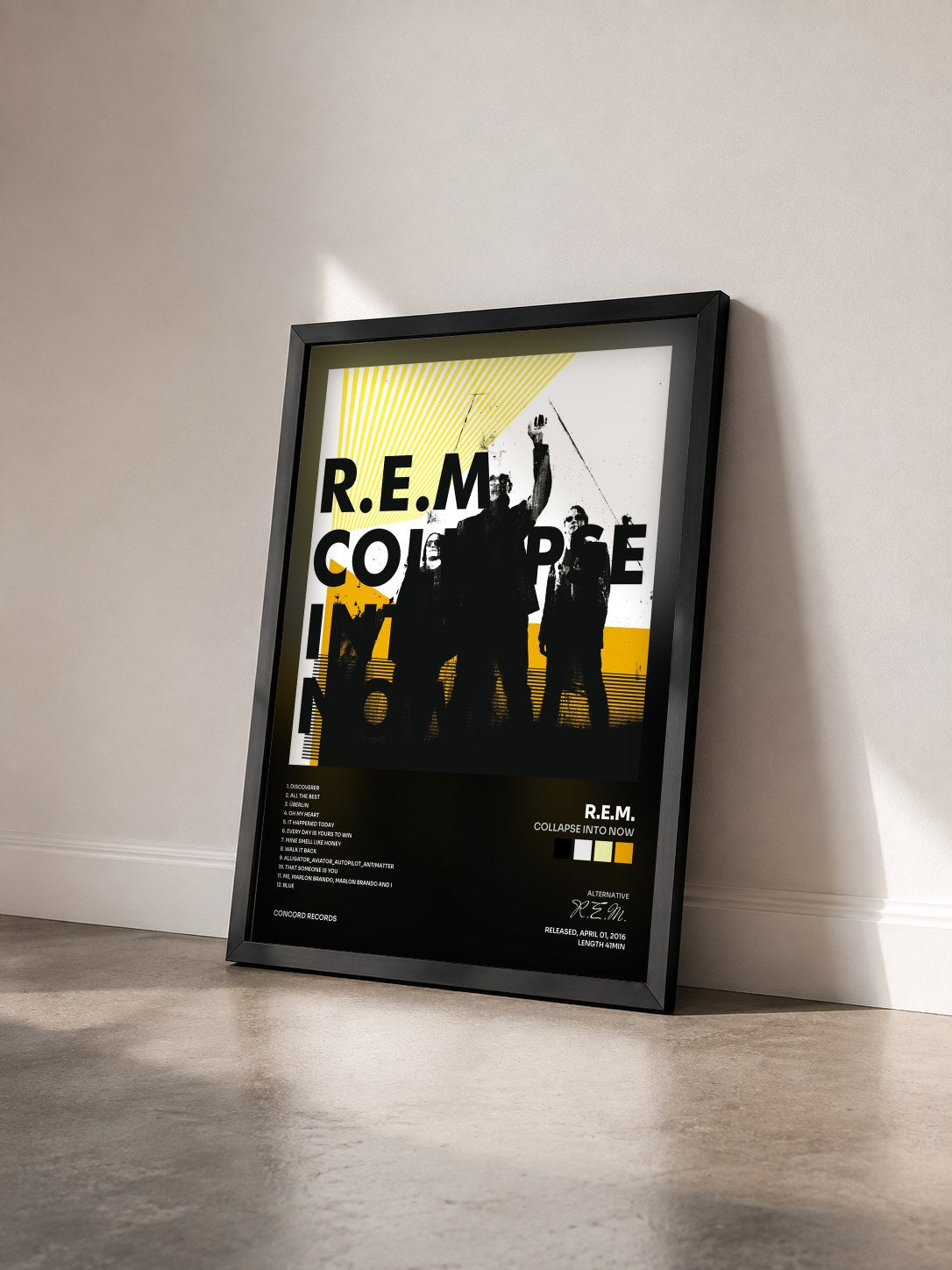 #noir Tableau de l'album Collapse Into Now de R.E.M. vu de trois quarts, cadre noir