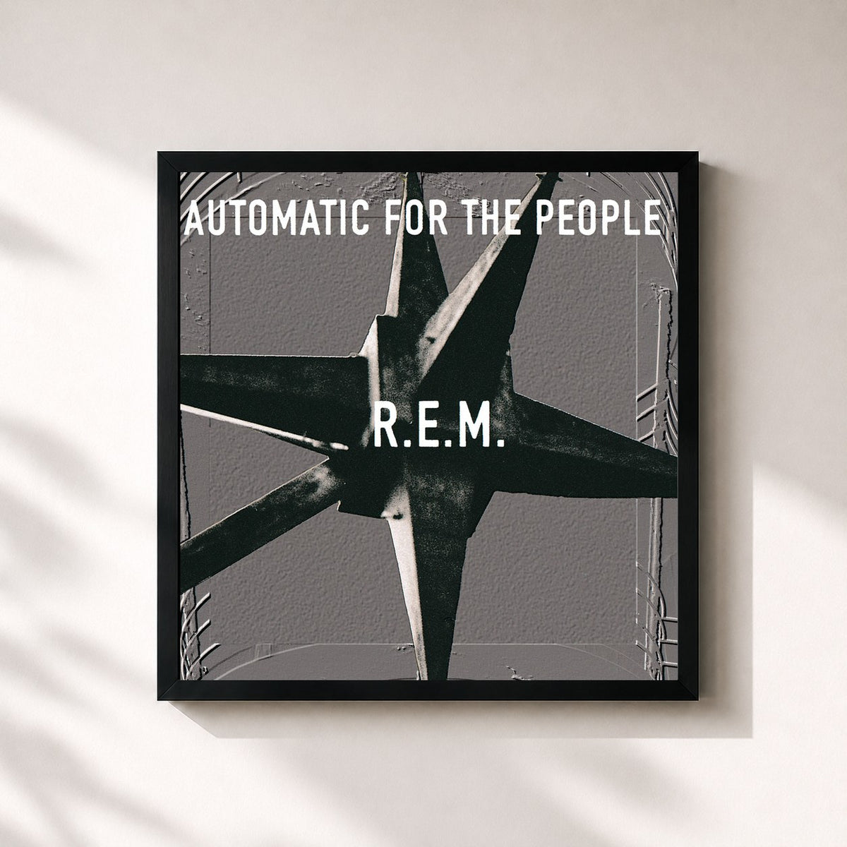 #noir Tableau carré de l'album Automatic For The People de R.E.M., cadre noir 32x32 cm