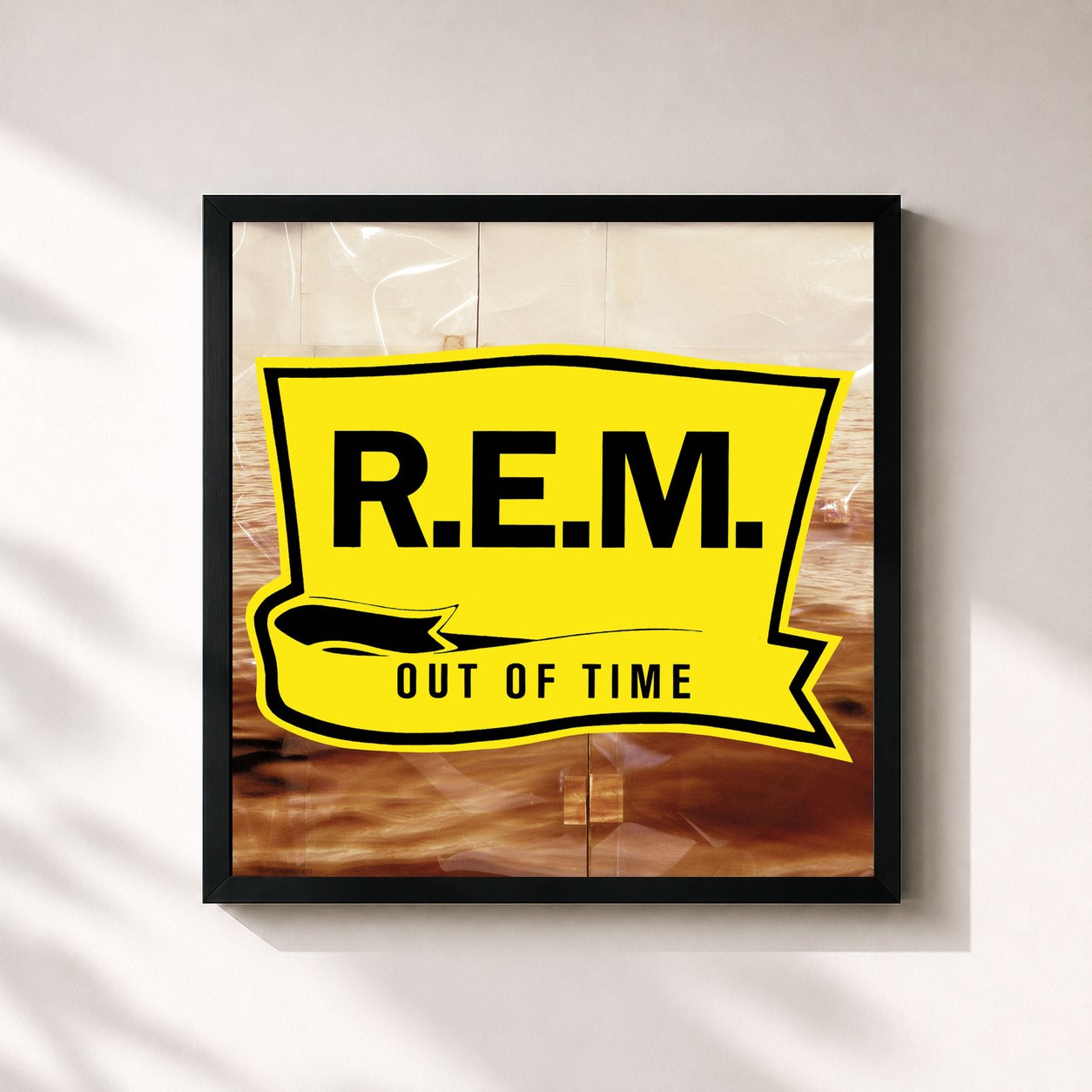 #noir Out Of Time by R.E.M. as a square framed art print, black 32x32 cm frame