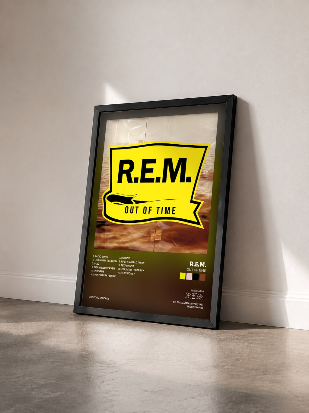 #noir Tableau de l'album Out Of Time de R.E.M. vu de trois quarts, cadre noir