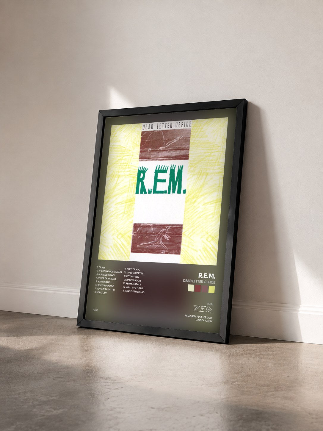 #noir Tableau de l'album Dead Letter Office de R.E.M. vu de trois quarts, cadre noir
