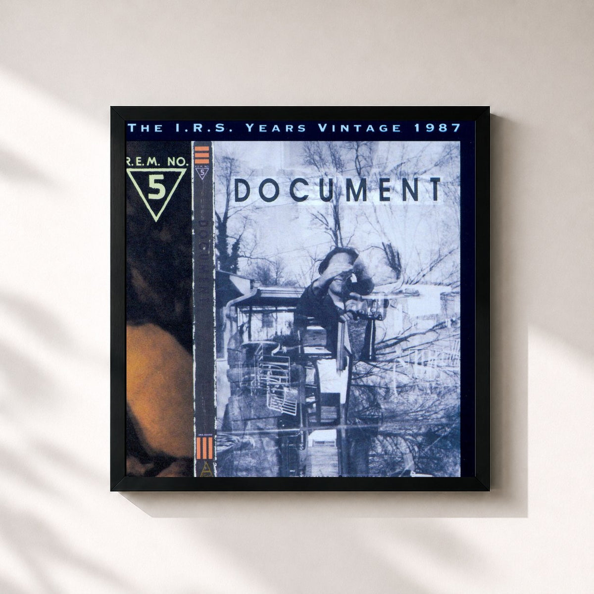 #noir Tableau carré de l'album Document (The I.R.S. Years Vintage 1987) de R.E.M., cadre noir 32x32 cm