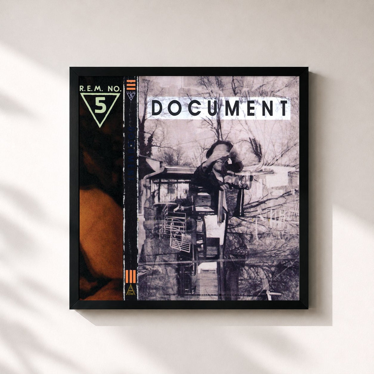 #noir Tableau carré de l'album Document (R.E.M. No. 5) de R.E.M., cadre noir 32x32 cm