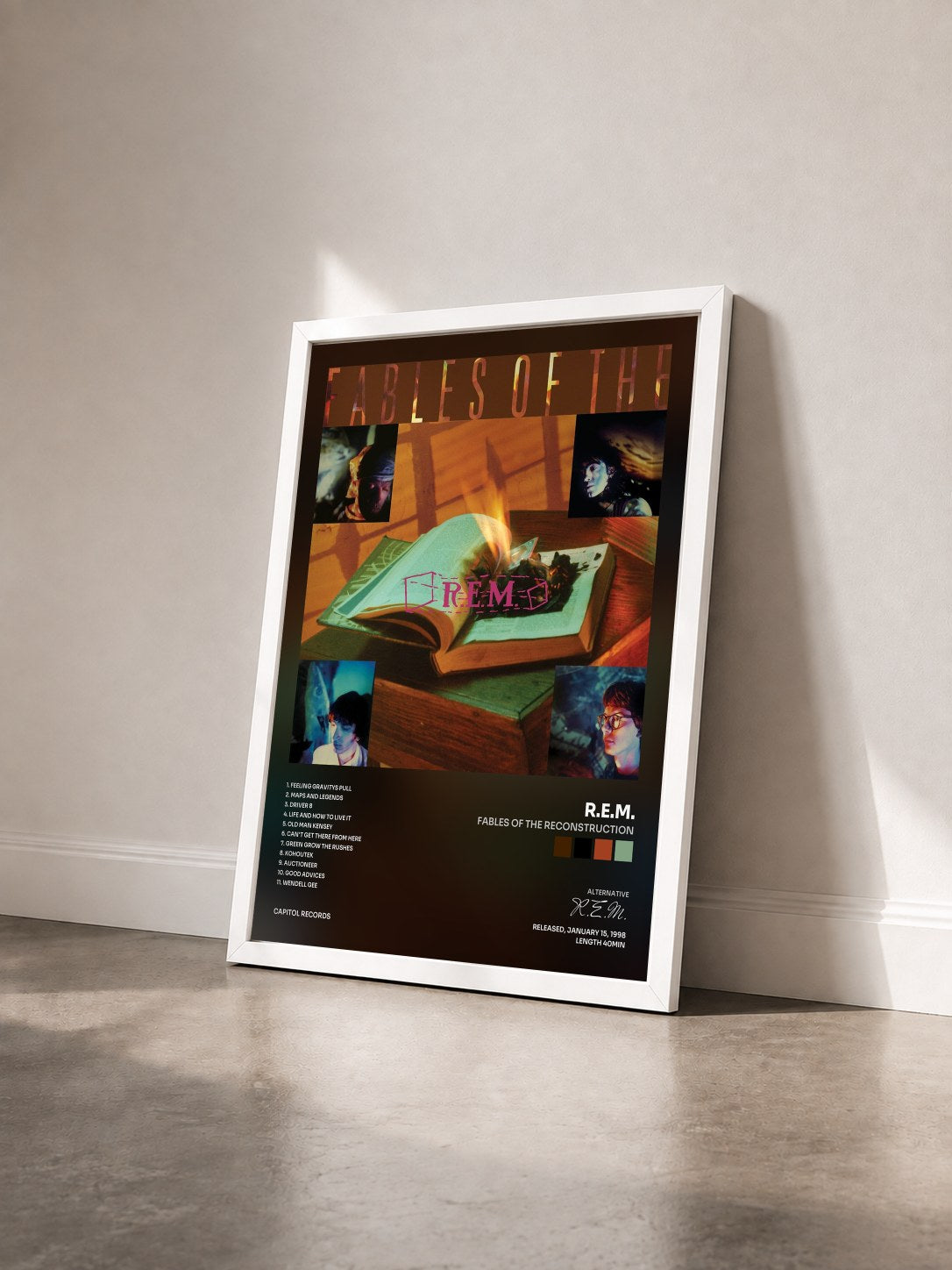#blanc Tableau de l'album Fables Of The Reconstruction de R.E.M. vu de trois quarts, cadre blanc