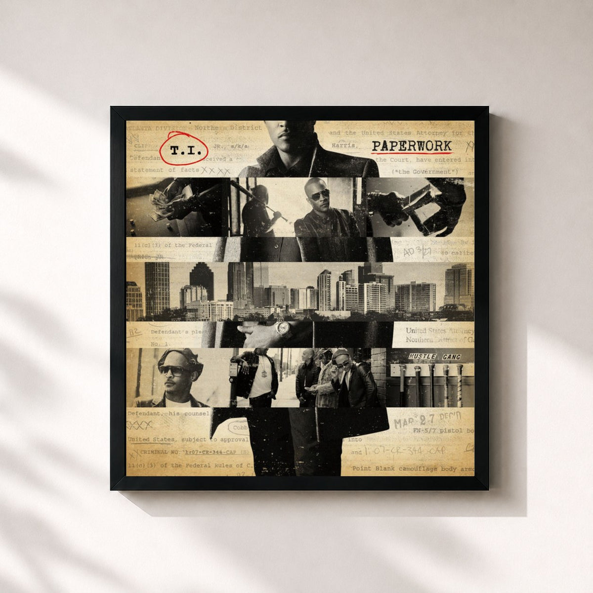 #noir Paperwork (Deluxe Clean) by T.I. as a square framed art print, black 32x32 cm frame