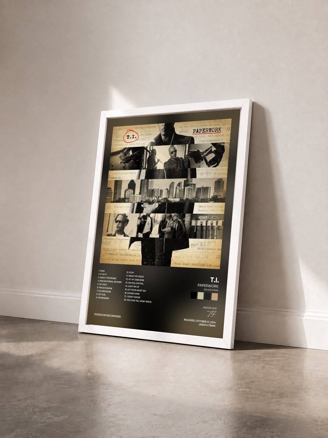 #blanc Paperwork (Deluxe Clean) by T.I. as a framed art print seen at an angle, white frame