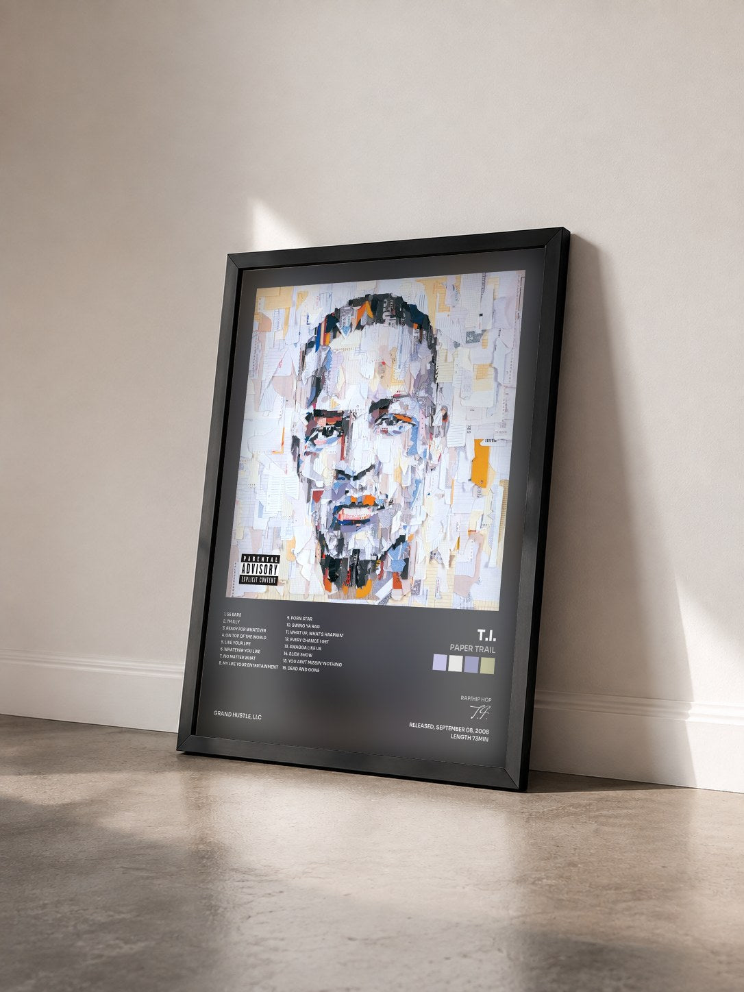 #noir Paper Trail by T.I. as a framed art print seen at an angle, black frame