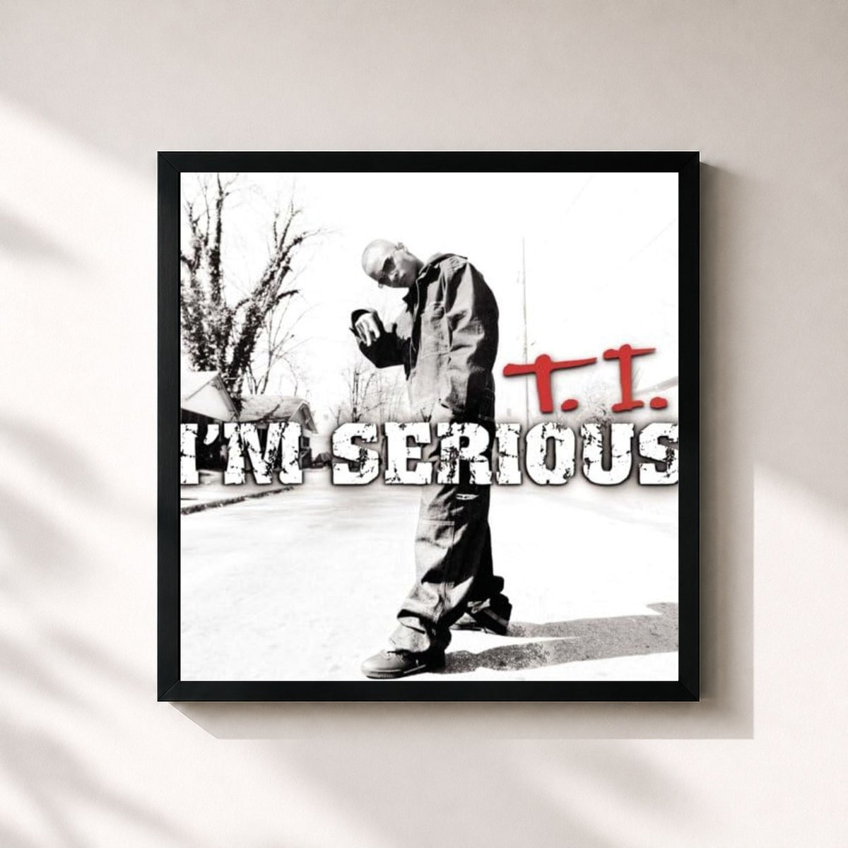 #noir Tableau carré de l'album I'm Serious de T.I., cadre noir 32x32 cm