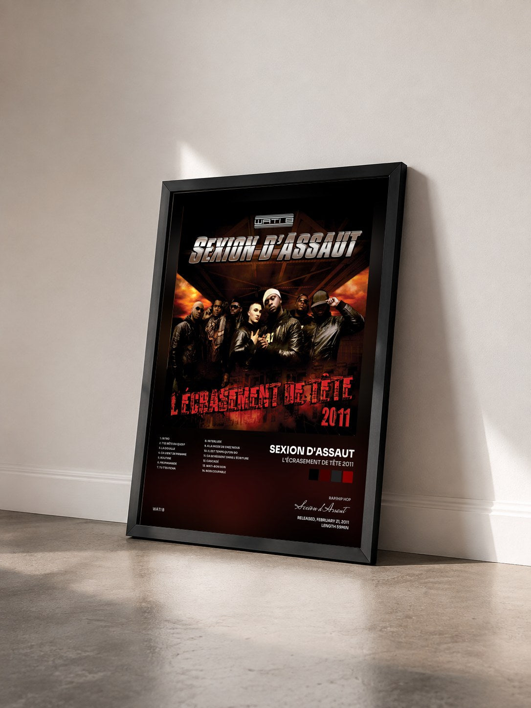 #noir L'écrasement de Tête 2011 de Sexion d'Assaut en lámina enmarcada vista de tres cuartos, marco negro