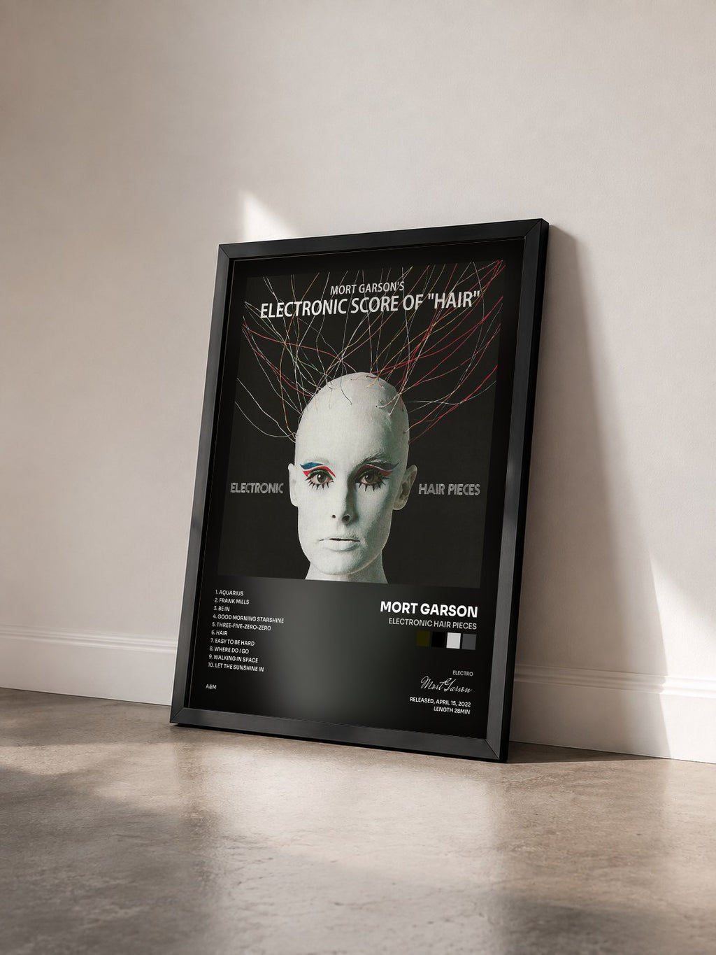 #noir Tableau de l'album Electronic Hair Pieces de Mort Garson vu de trois quarts, cadre noir