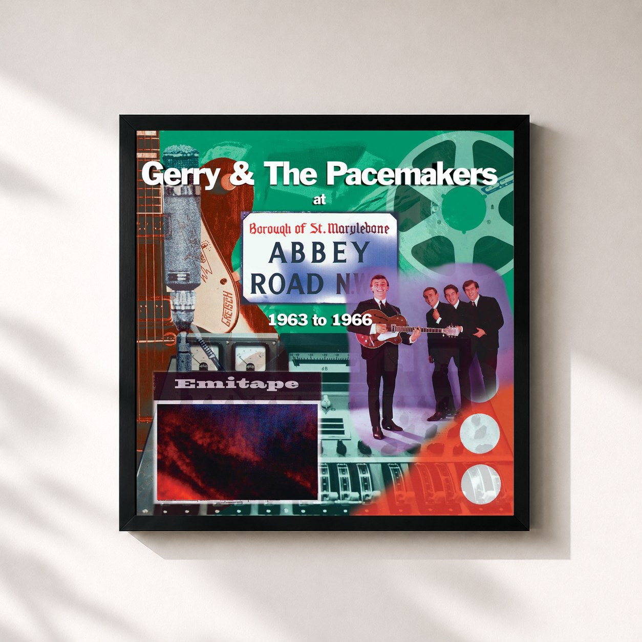#noir Tableau carré de l'album At Abbey Road de Gerry & The Pacemakers, cadre noir 32x32 cm