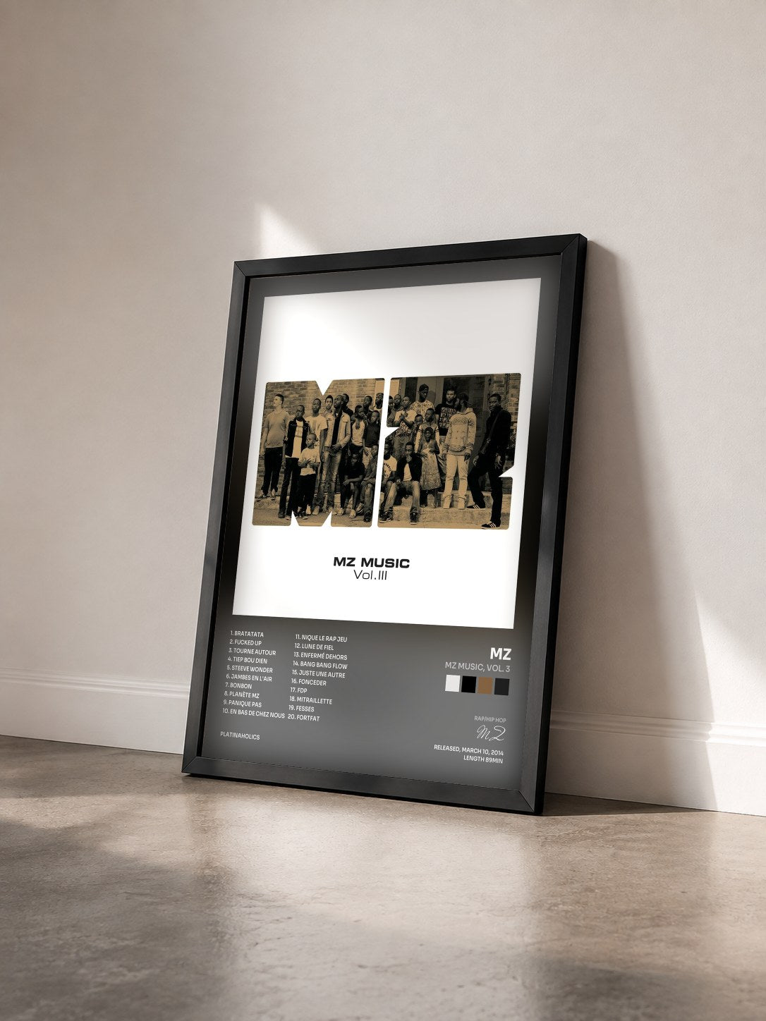 #noir MZ Music, Vol. 3 by MZ as a framed art print seen at an angle, black frame