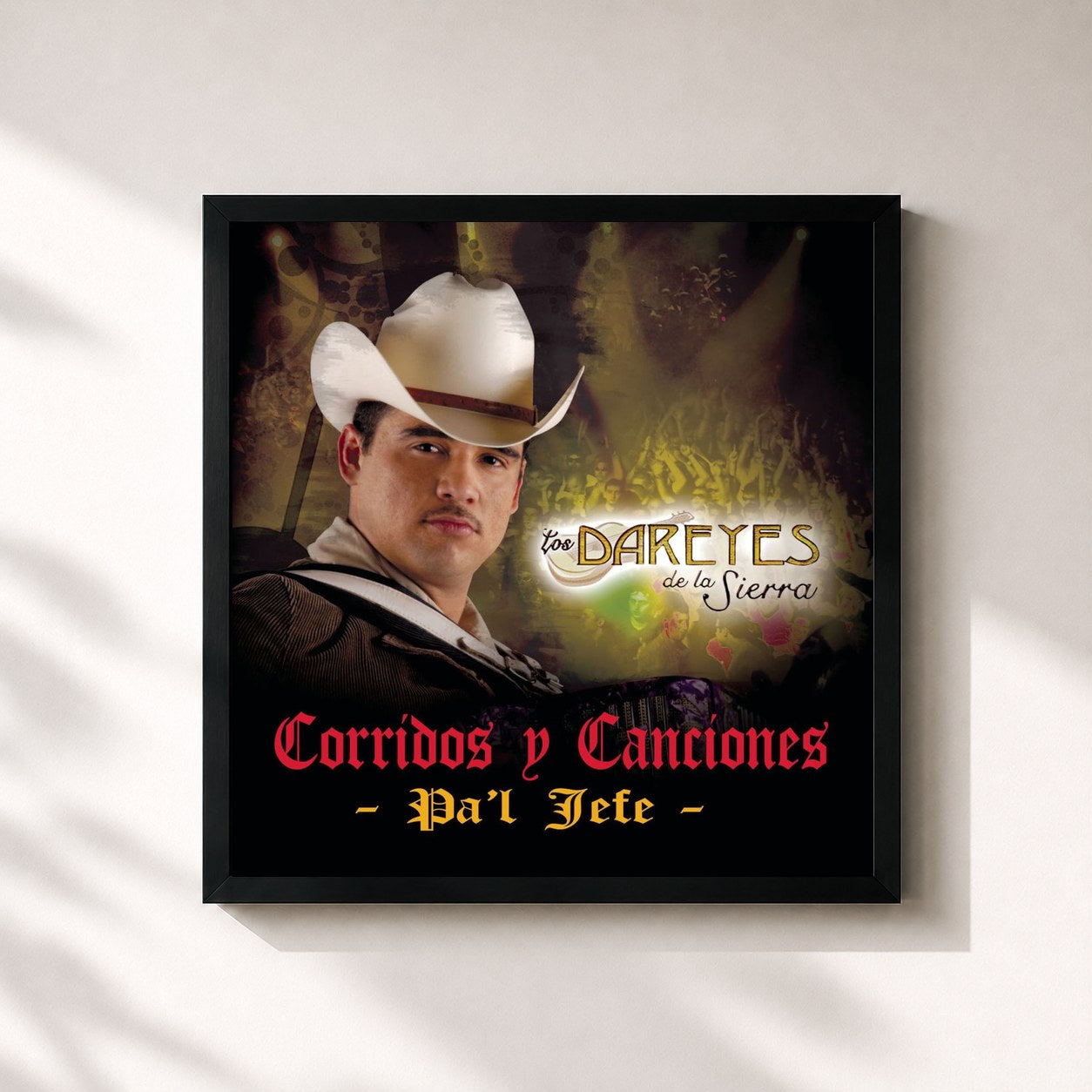 #noir Tableau carré de l'album Corridos Y Canciones Pa'l Jefe de Los Dareyes De La Sierra, cadre noir 32x32 cm