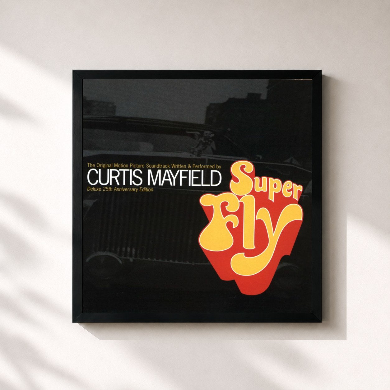 #noir Tableau carré de l'album Superfly: Deluxe 25th Anniversary Edition de Curtis Mayfield, cadre noir 32x32 cm