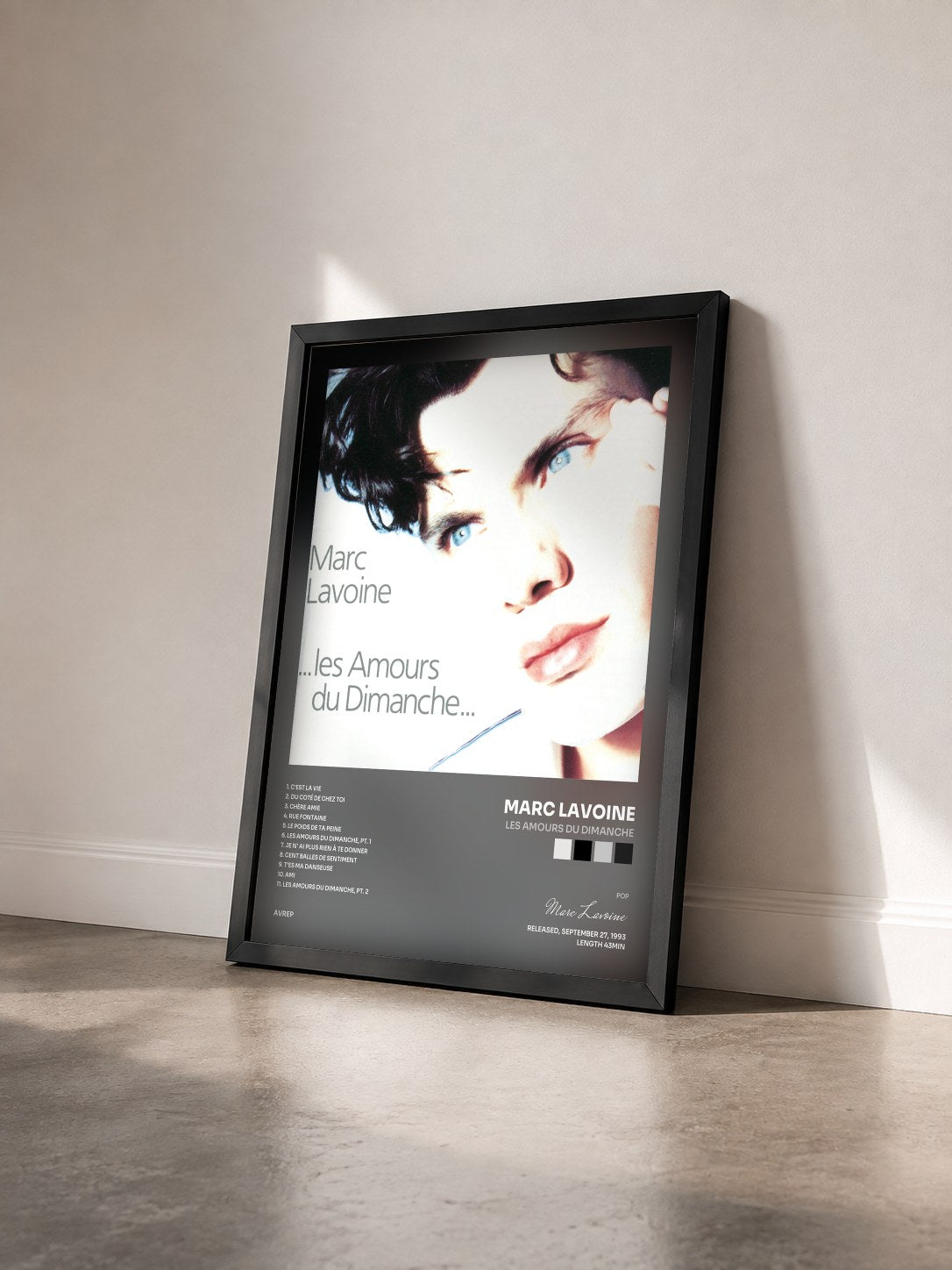 #noir Tableau de l'album Les amours du dimanche de Marc Lavoine vu de trois quarts, cadre noir