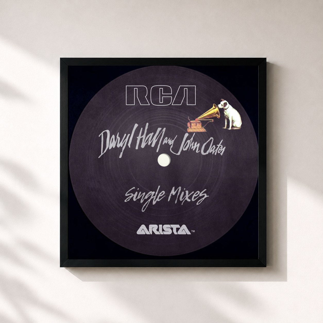 #noir Tableau carré de l'album Single Mixes de Daryl Hall & John Oates, cadre noir 32x32 cm