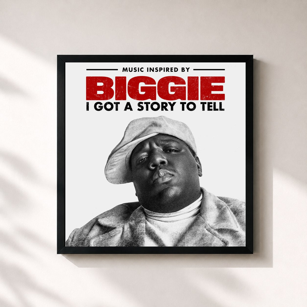 #noir Tableau carré de l'album Music Inspired By Biggie: I Got A Story To Tell de The Notorious B.I.G., cadre noir 32x32 cm