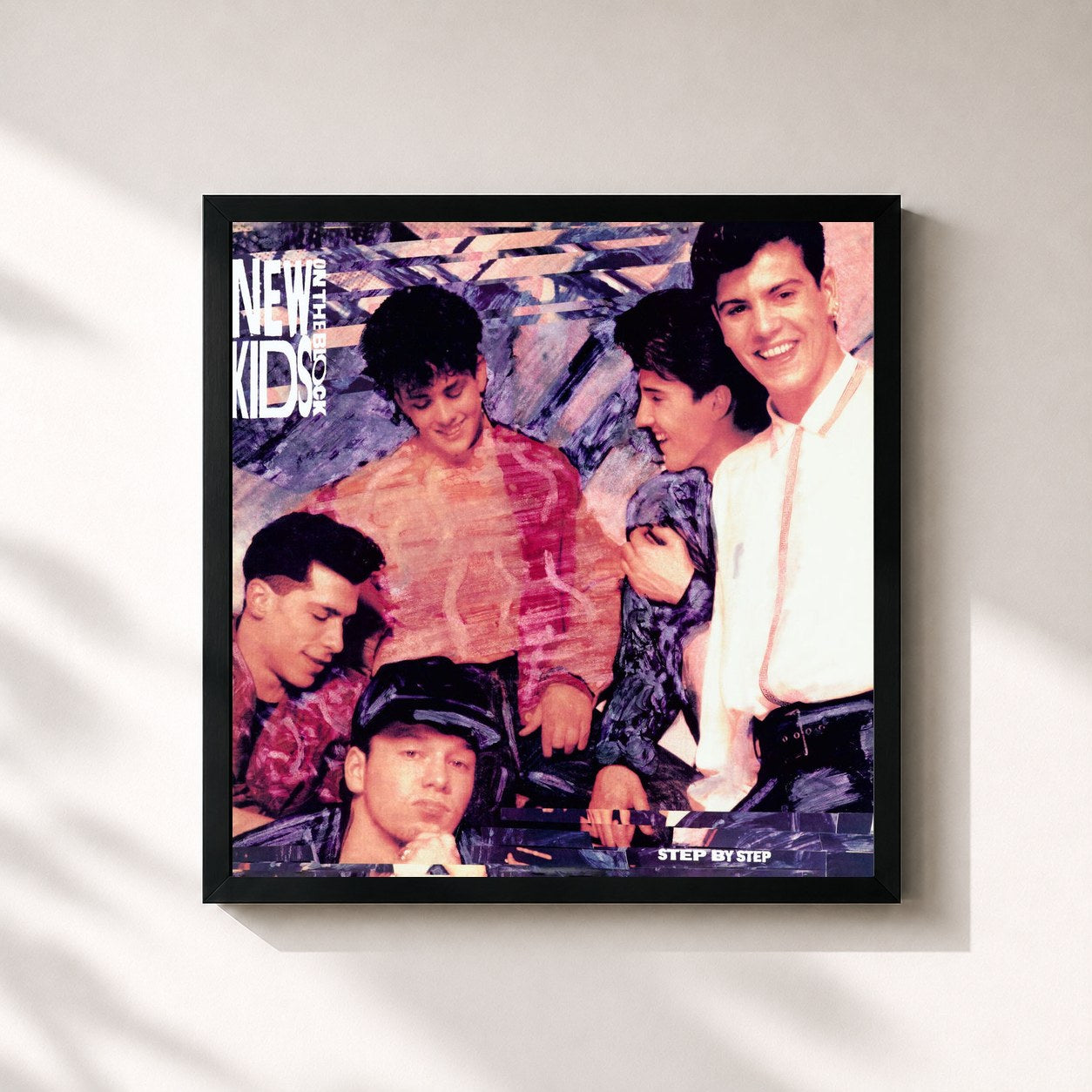 #noir Tableau carré de l'album Step By Step de New Kids on the Block, cadre noir 32x32 cm