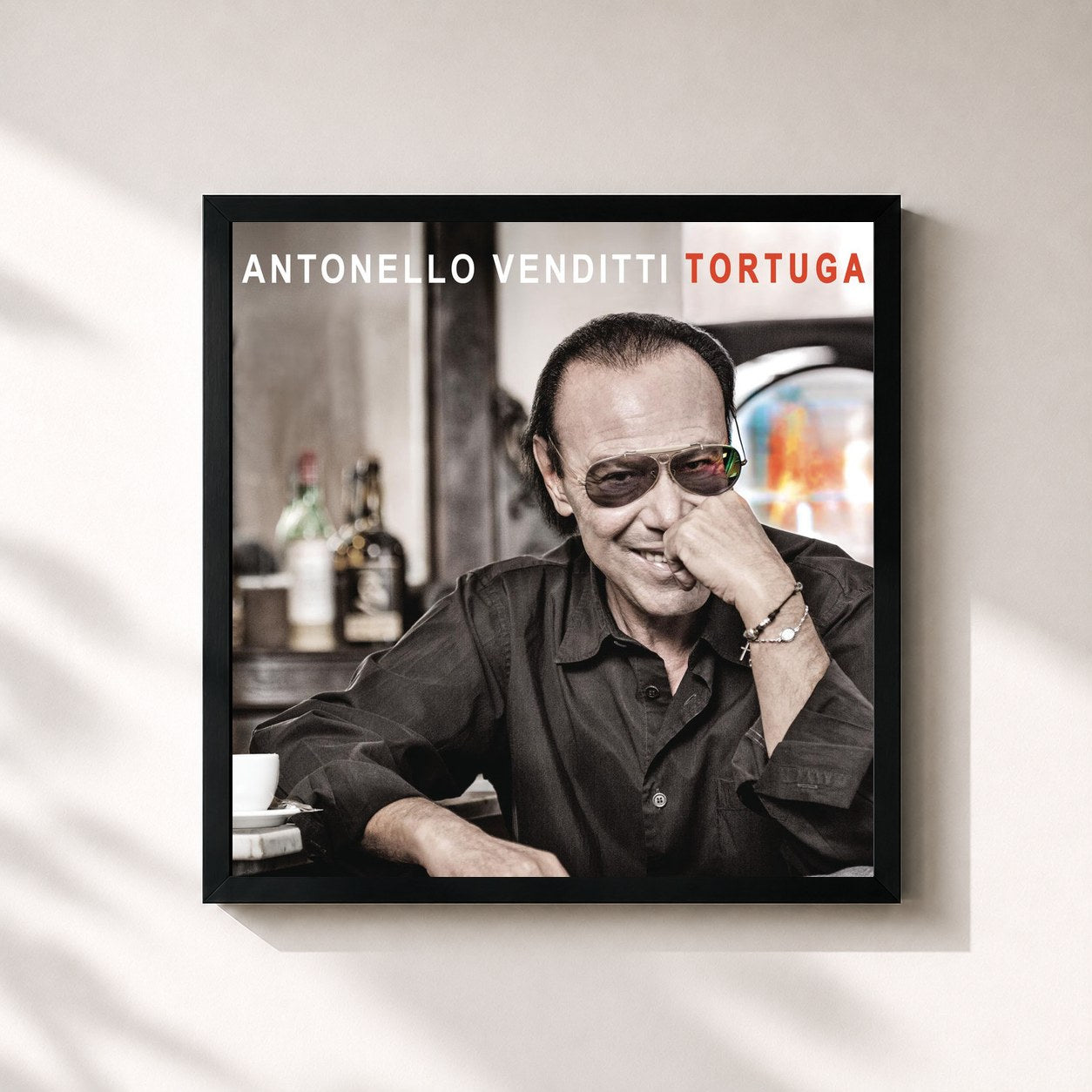 #noir Tableau carré de l'album Tortuga de Antonello Venditti, cadre noir 32x32 cm