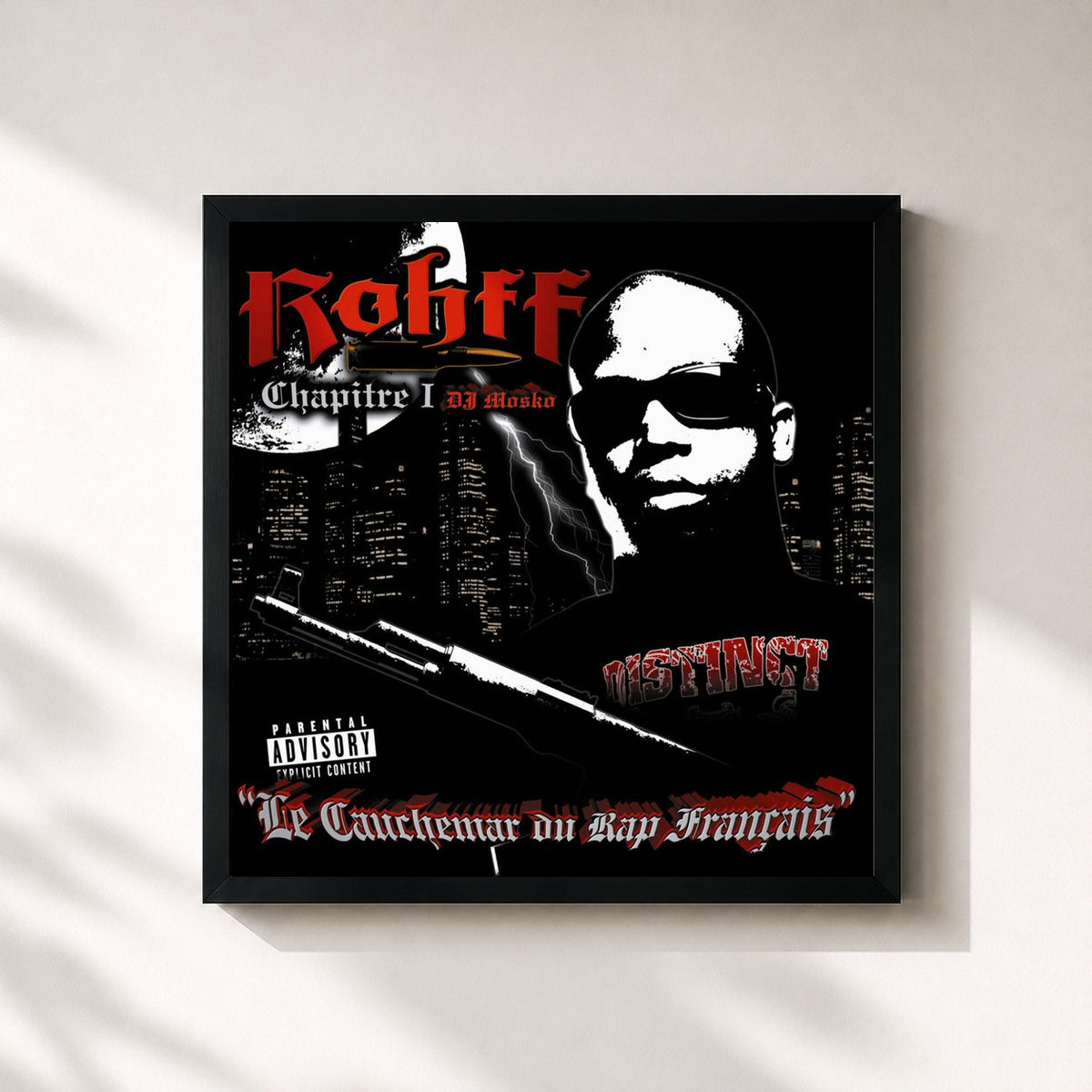#noir Le cauchemar du rap francais, vol. 1 de Rohff en lámina cuadrada enmarcada, marco negro de 32x32 cm