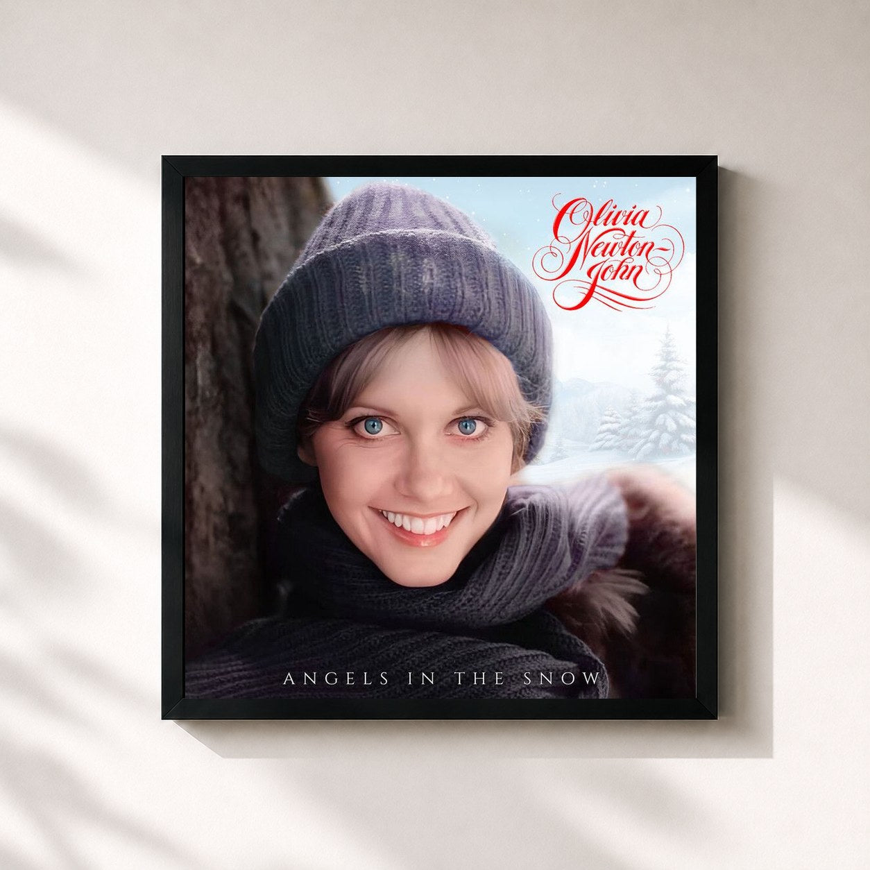 #noir Tableau carré de l'album Angels In The Snow (Reimagined) de Olivia Newton-John, cadre noir 32x32 cm