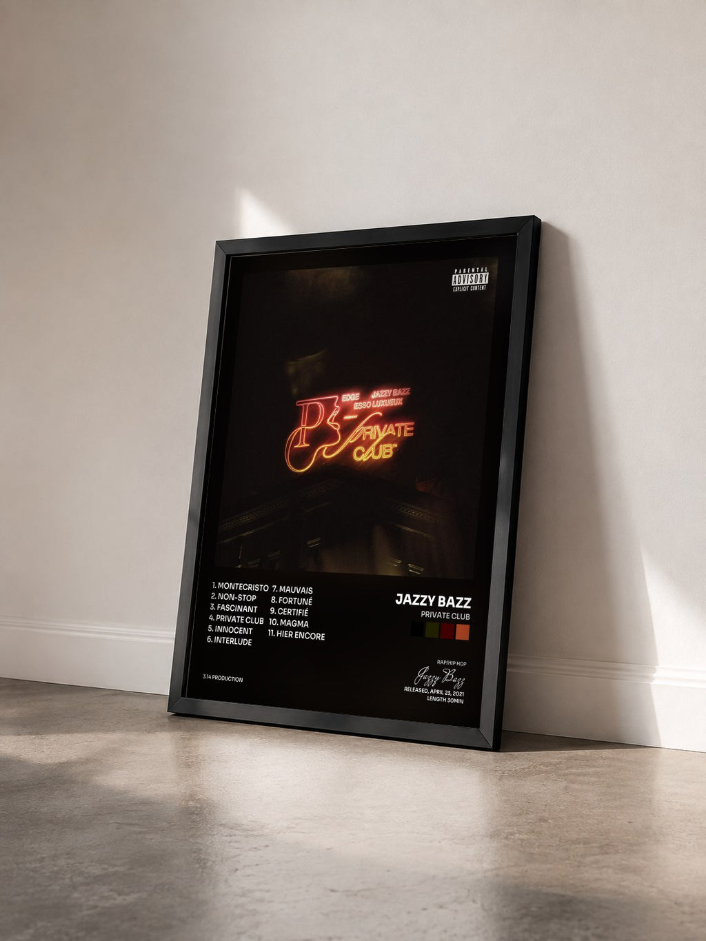 #noir Tableau de l'album Private Club de Jazzy Bazz vu de trois quarts, cadre noir