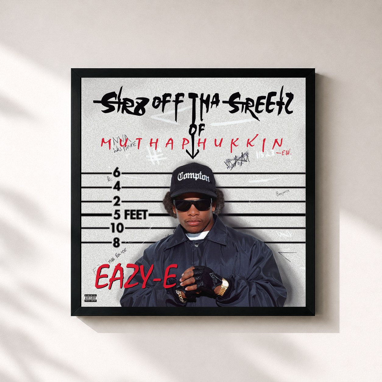 #noir Tableau carré de l'album Str8 off Tha Streetz of Muthaphukkin Compton de Eazy-E, cadre noir 32x32 cm