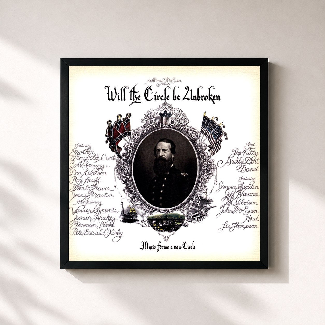 #noir Tableau carré de l'album Will The Circle Be Unbroken de Nitty Gritty Dirt Band, cadre noir 32x32 cm