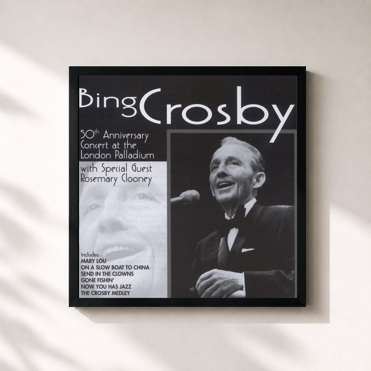 #noir Tableau carré de l'album 50th Anniversary Concert At The London Palladium de Bing Crosby, cadre noir 32x32 cm