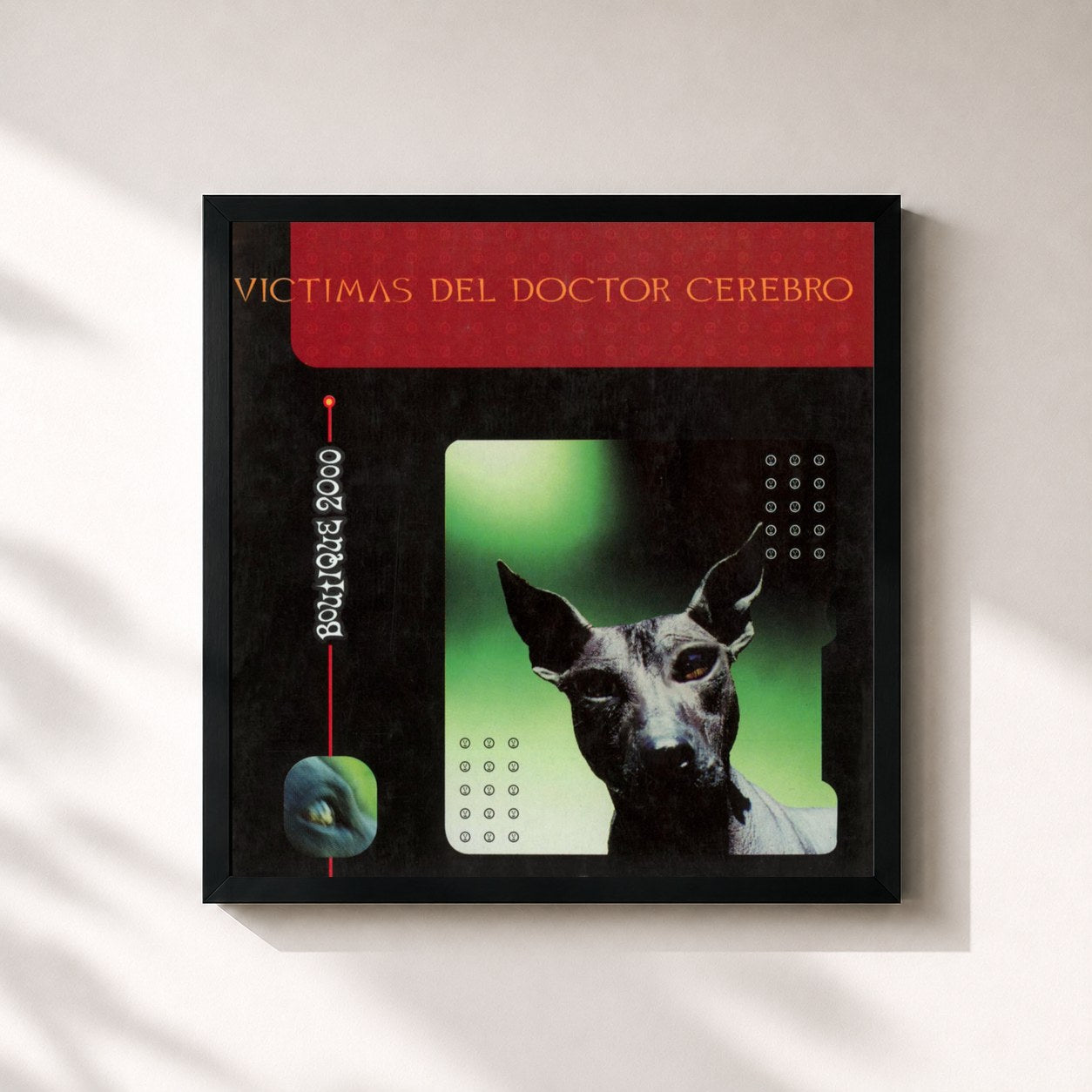 #noir Tableau carré de l'album Boutique 2000 de Victimas Del Doctor Cerebro, cadre noir 32x32 cm