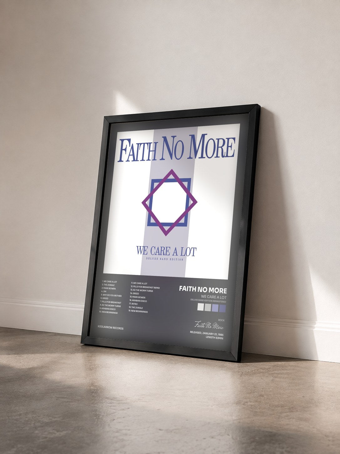 #noir Tableau de l'album We Care a Lot (Deluxe Band Edition Remastered) de Faith No More vu de trois quarts, cadre noir