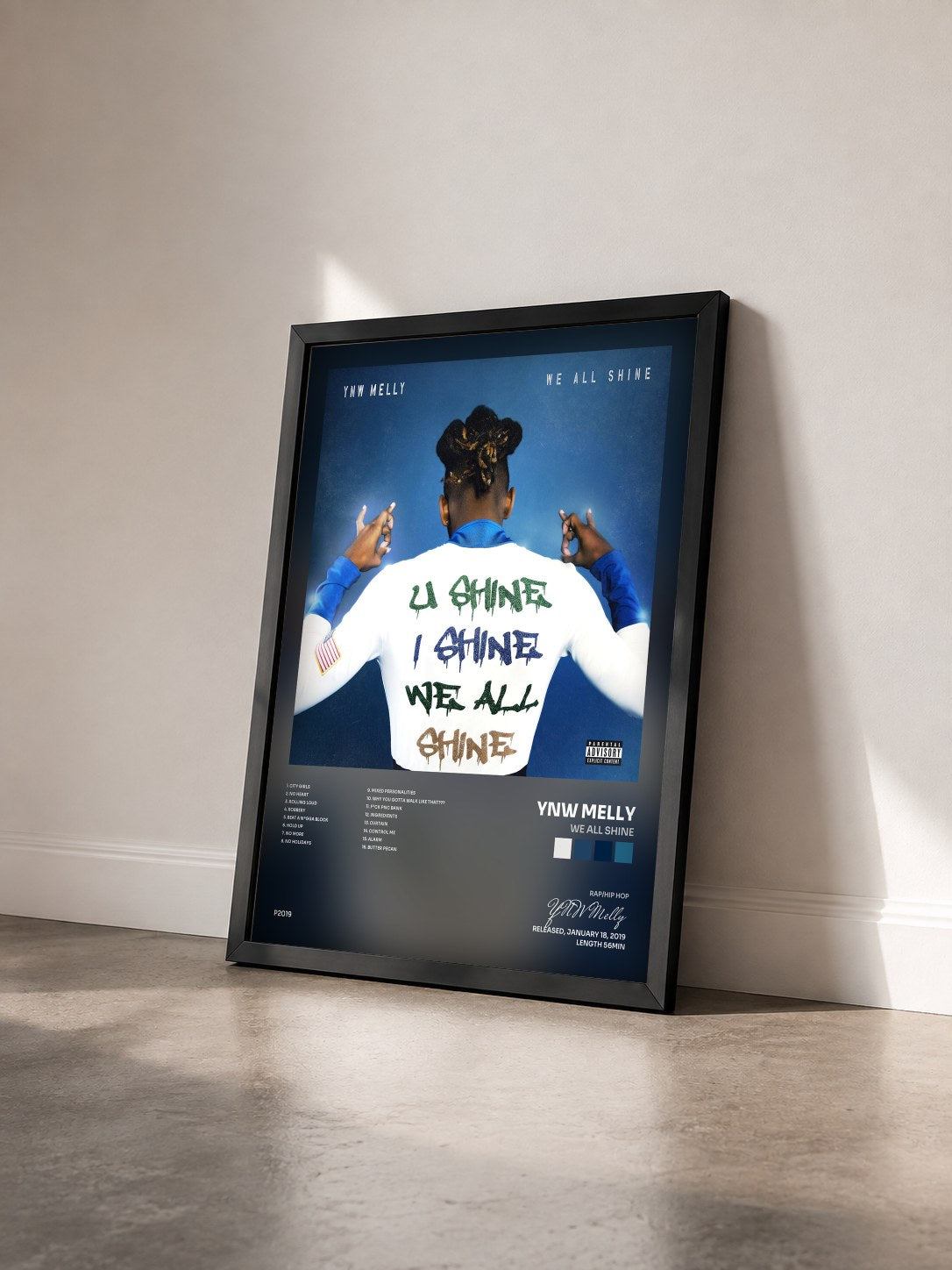 #noir Tableau de l'album We All Shine de YNW Melly vu de trois quarts, cadre noir