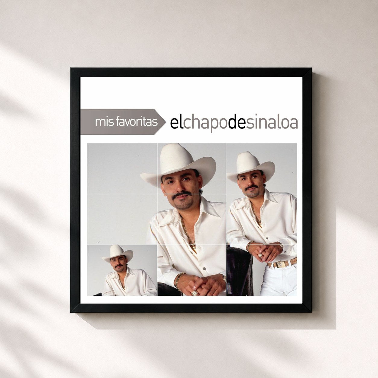 #noir Tableau carré de l'album Mis Favoritas de El Chapo De Sinaloa, cadre noir 32x32 cm