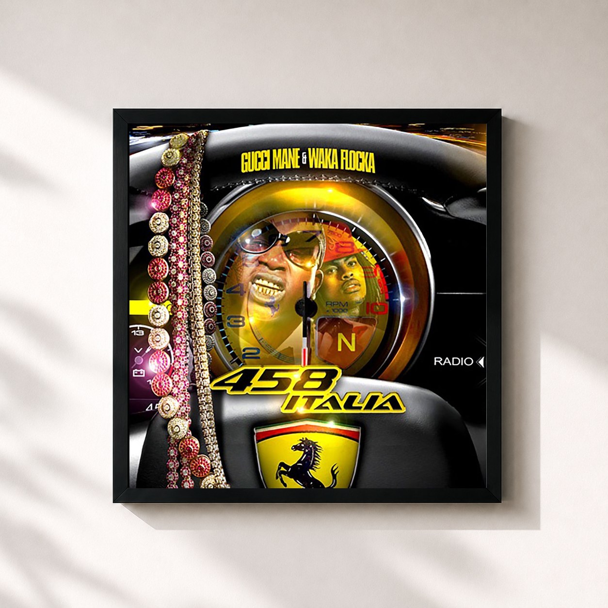 #noir Tableau carré de l'album 458 Italia de Waka Flocka Flame, cadre noir 32x32 cm