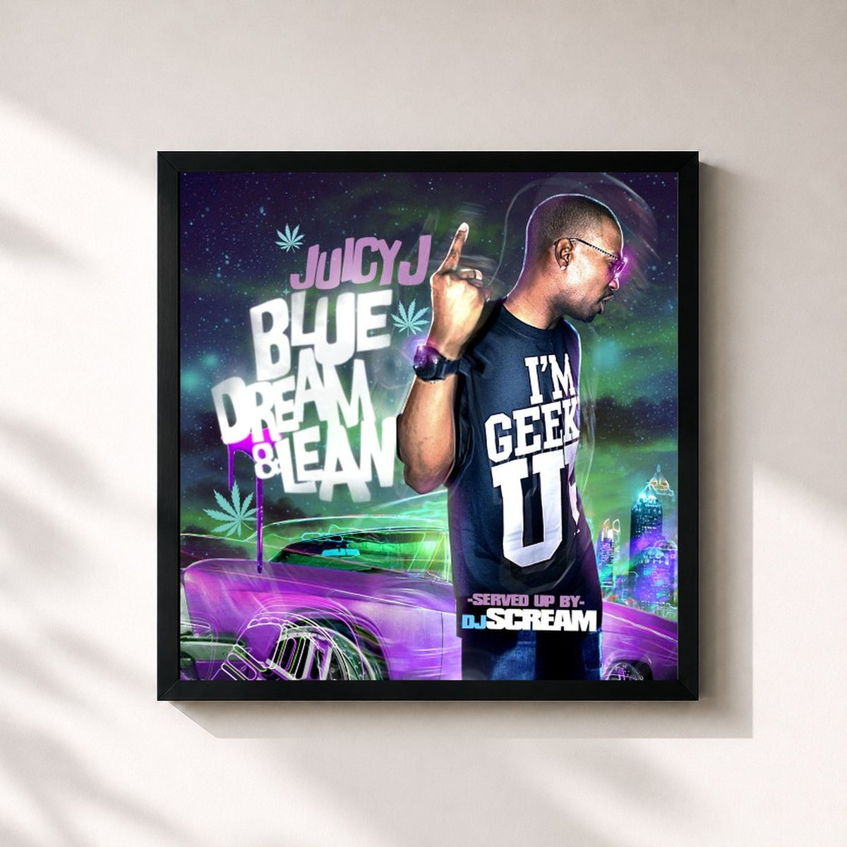 #noir Tableau carré de l'album Blue Dream & Lean de Juicy J, cadre noir 32x32 cm