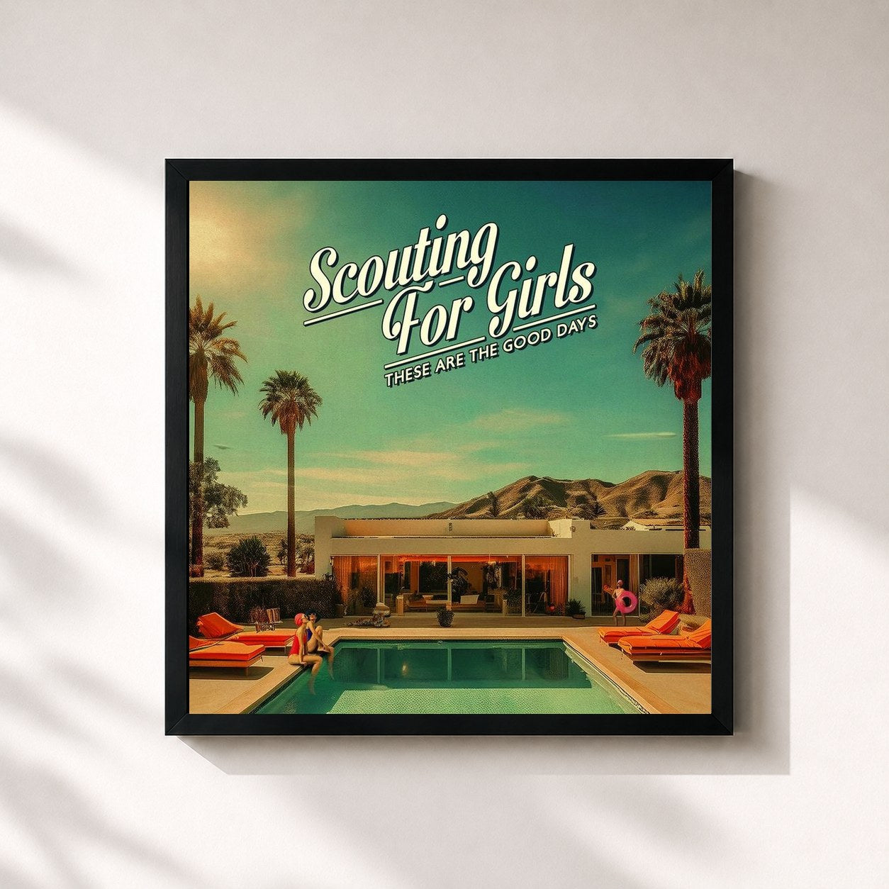 #noir Tableau carré de l'album These Are The Good Days de Scouting for Girls, cadre noir 32x32 cm