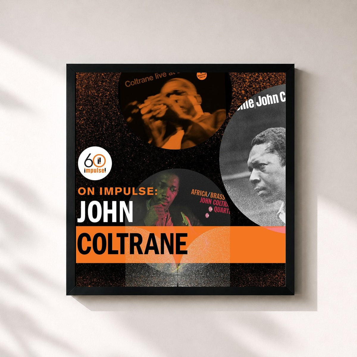#noir Tableau carré de l'album On Impulse: John Coltrane de John Coltrane, cadre noir 32x32 cm