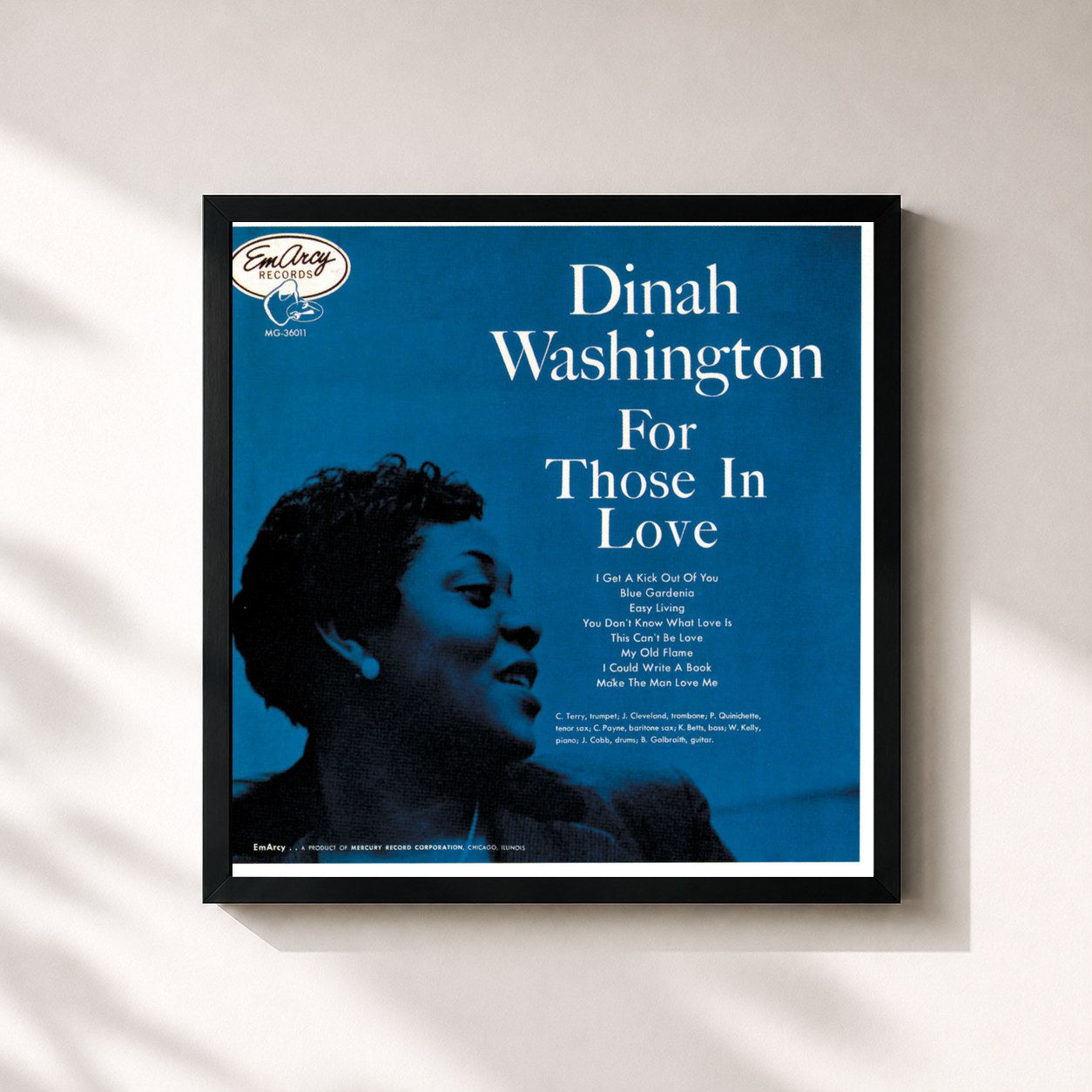 #noir Tableau carré de l'album For Those In Love (Expanded Edition) de Dinah Washington, cadre noir 32x32 cm