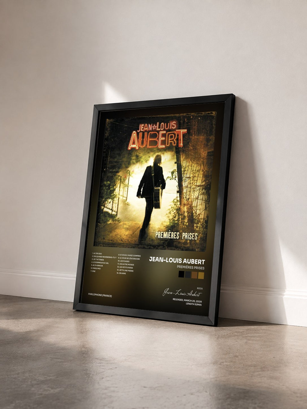 #noir Premières Prises by Jean-Louis Aubert as a framed art print seen at an angle, black frame